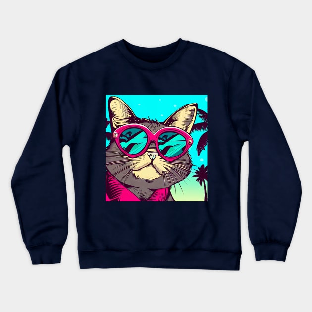 Chill cat IN SUMMER! (Background) Crewneck Sweatshirt by Eccentric-ink